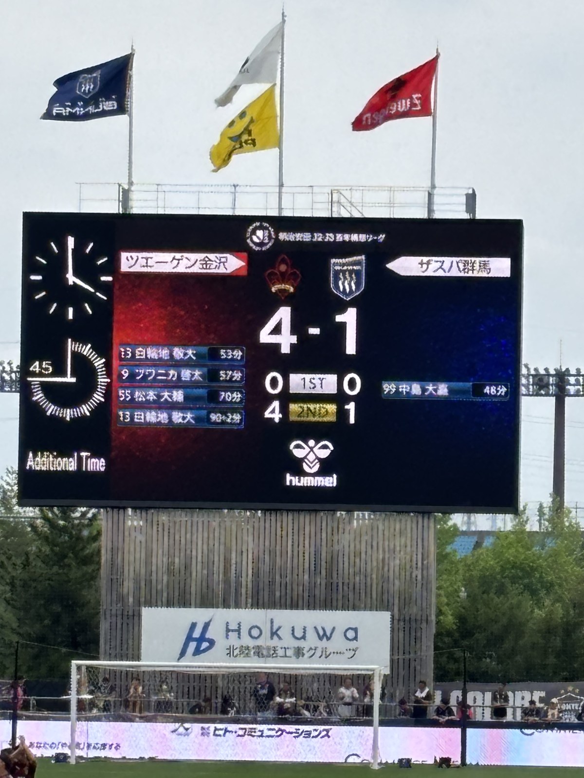 大型ビジョン 最終スコア ツエーゲン金沢 4-1 ザスパ群馬 得点者一覧