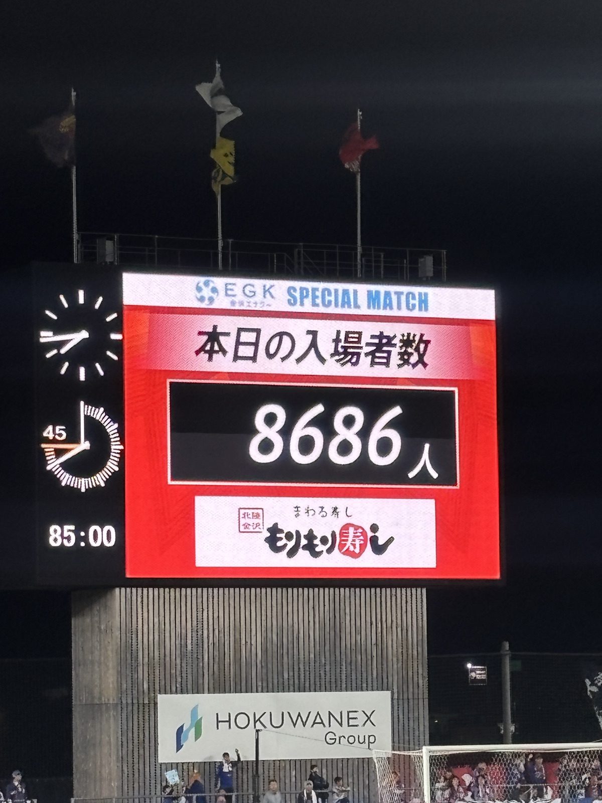 大型ビジョンに表示された本日の入場者数8686人