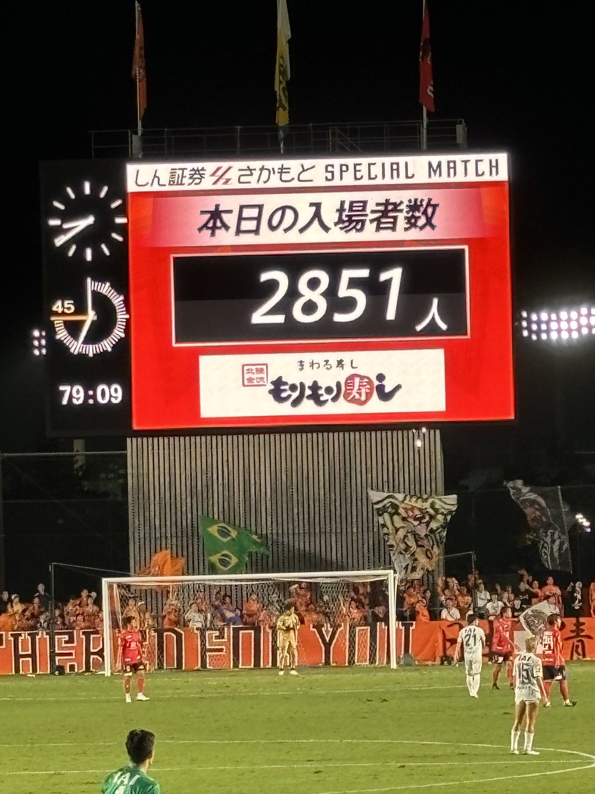 大型ビジョンに表示された本日の入場者数2851人